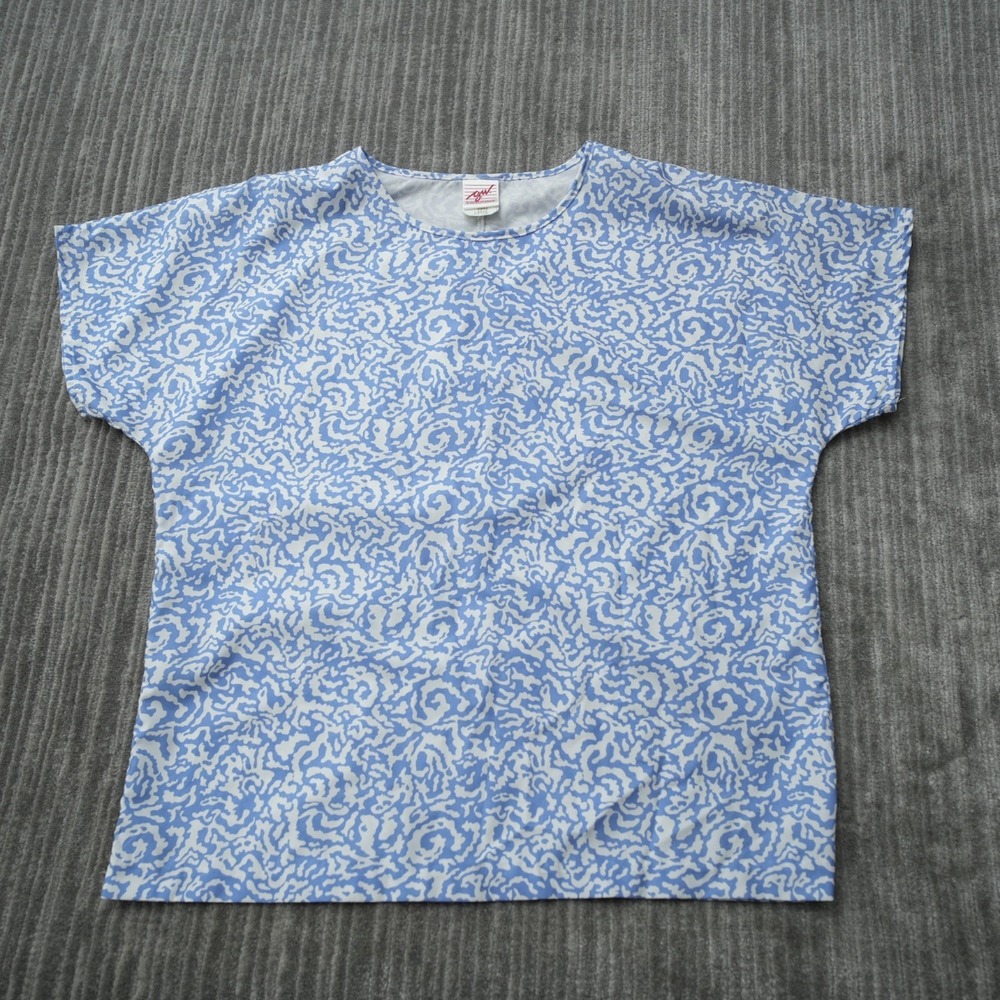 G.W. Division of Graff Women Shirt Floral Blue White Vintage '80s Crew Large